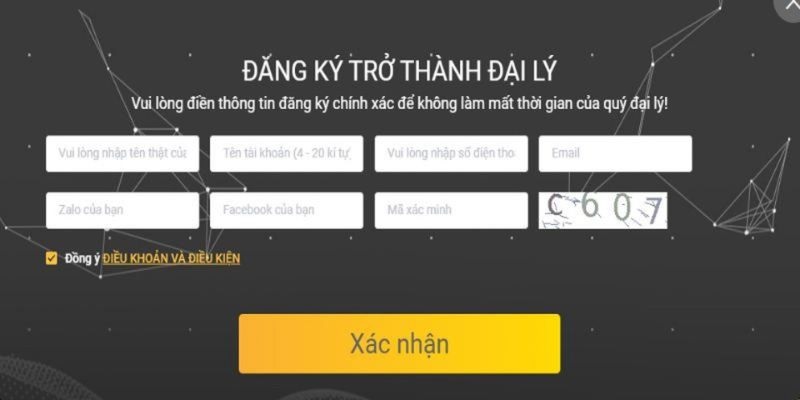 Thành viên cần nhập vào biểu mẫu để bắt đầu quy trình đăng ký đại lý